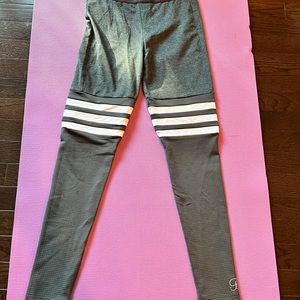 Bombshell leggings. Gray and white tripes.  Like new